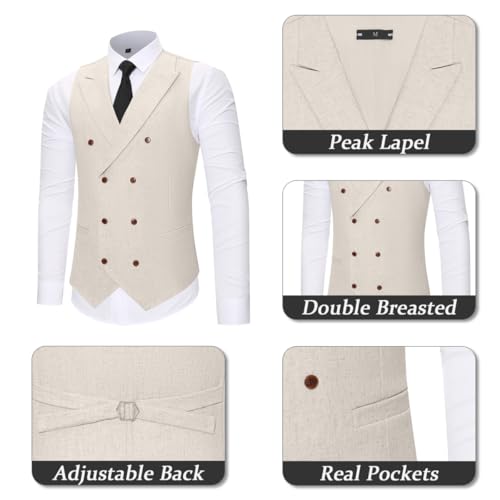 Men Suits 2 Piece Slim Fit Linen Suit Formal Suit Vest Dress Pants Set Double Breasted Tuxedo Wedding Outfit4