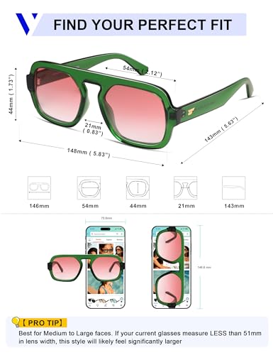 Image of VANLINKER Retro Square Aviator Sunglasses for Women Men 70s Vintage Style Trendy Flat Top Rectangle Sun Glasses VL9826