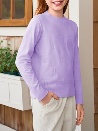 Image of Haloumoning Girls Knit Sweaters Casual Long Sleeve Textured Pullover Tops Kids Loose Fit Comfy Fall Clothes 5-14 Years