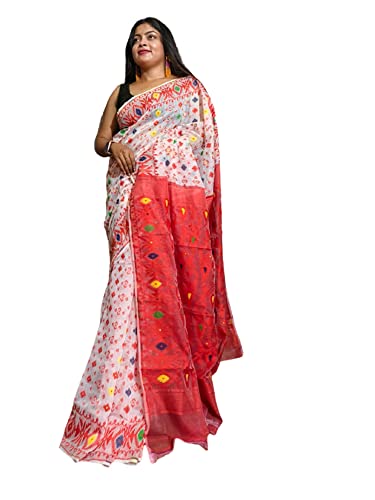 Sari Jamdani du Bengale occidental pour femme vêtement indien traditionnel blanc de 5,5 mètres