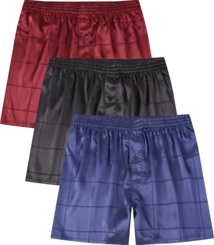 Jveyvth Men's Satin Boxers Shorts Silk Boxers Underwear 3Pack