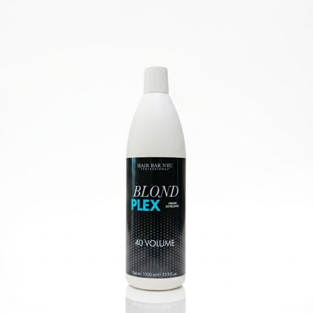 HAIR BAR NYC 40 Volume - Blond Plex Anti-Yellow Porfessional Lightening System for Charcoal Hair Bleach - Violet Developer with Plex, Reduce Brassy, Eliminates Orange Tones 33.8oz/1lt