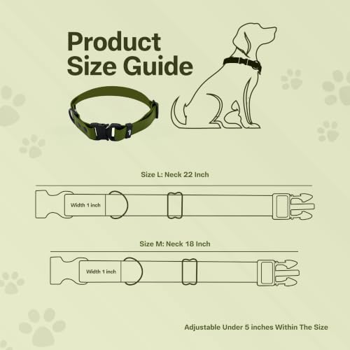 Image of Adil's Biothane Waterproof Dog Collar, Dog Leash & Collar Leash Combo | Heavy Duty TPU Coated Webbing | Adjustable Quick Release Buckle | Odour Resistant (Army Green, M-18, Collar Only)