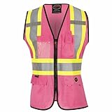 Pioneer Safety Vest for Women With Pockets - Hi-Vis Class 1, Reflective Tape - For Construction - Pink