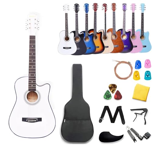 Rosefinch - Guitarra acústica de 38 pulgadas, guitarra acústica de madera con púas para principiantes,...