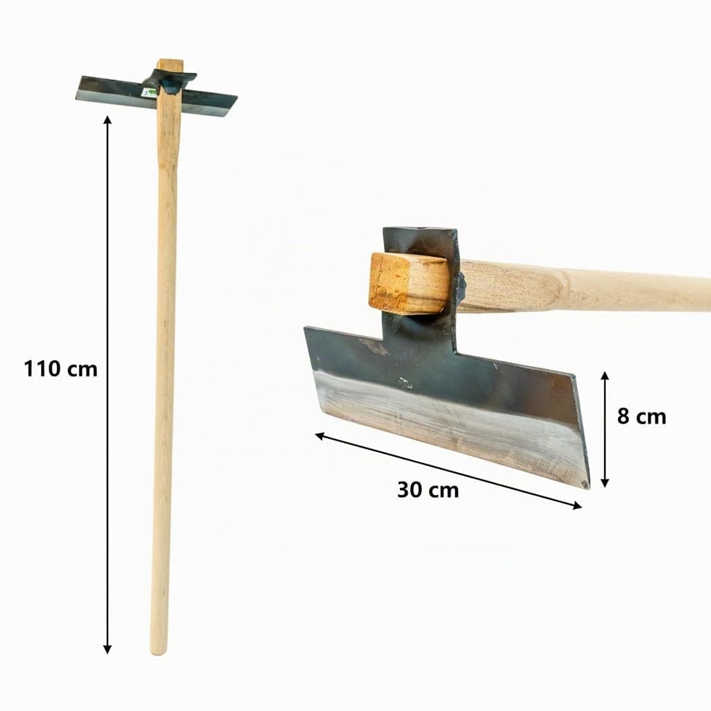 Valoak Zappa Tipo Raspafango da Giardinaggio | Manico in Legno di Faggio da 110 cm | Lama in Acciaio da 8x30 cm | Made in Italy