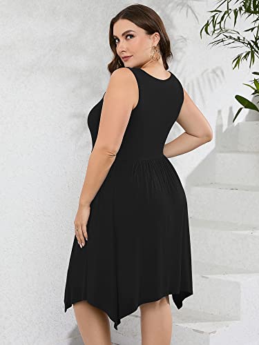 Image of AusLook Plus Size Summer Tank Dress for Women Casual Sleeveless Crewneck Pleated Babydoll Swing Sundresses with Pockets 1X-5X