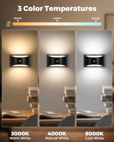 tiyiawi Battery Powered Wall Sconces, Rechargeable Magnetic Wall Sconce with Remote Control, 3 Colors Wireless Up and Down Wall Mount Light for Hallway Bedroom Bedside Living Room(Black) — view 2