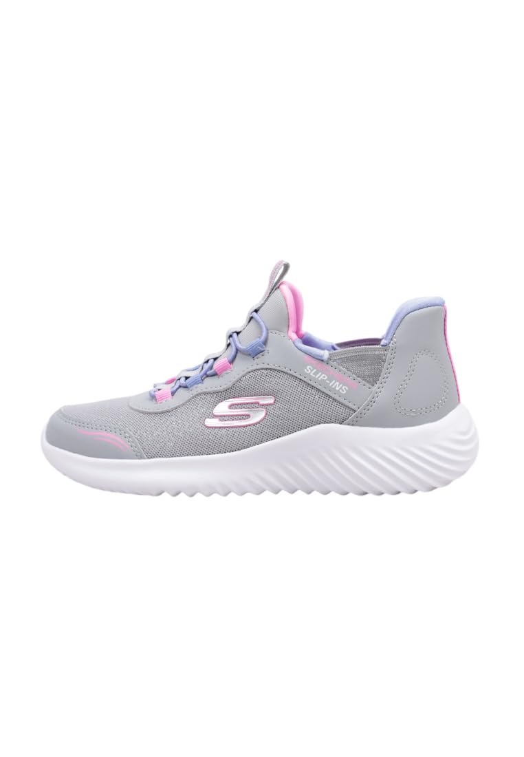 Skechers Girl's Bounder Simple Cute Sneakers, Gray Synthetic/Trim, 5 UK Child