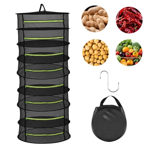 ROSYLEVE 6 Capas Red de Secado Negro, Red de Secado de Hierbas Colgante con Ganchos en Forma para Plantas, Verduras, Hierbas, Secar Plantas, Carne, Pez