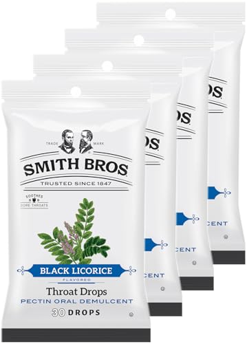 Sore Throat Lozenges with Pectin by Smith Brothers (Black Licorice 4 Bags): Vintage Candy Throat Drops - The Original American Cough Drop