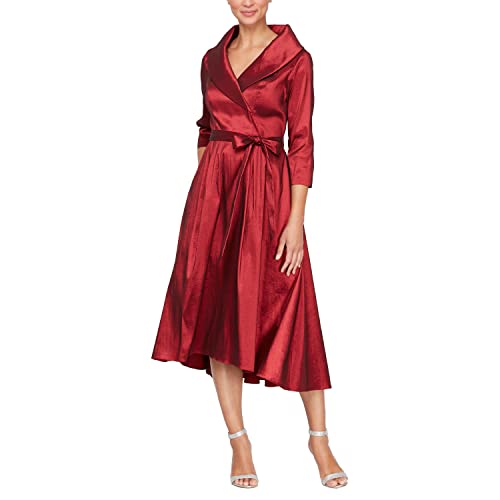 Image of Alex Evenings Women's Portrait Collar Dress with Full Skirt, Pockets, and Tie Belt