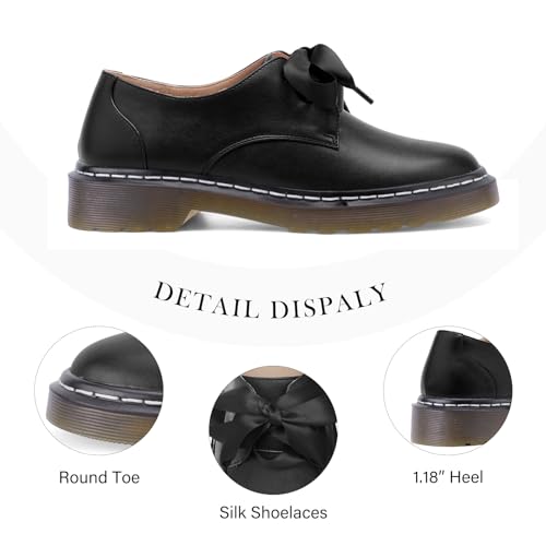 Image of IMPREMEY Mary Janes Oxford Bow Flats Loafers Shoes for Women Round Toe Platform Non-Slip Comfortable Casual Cute Shoes