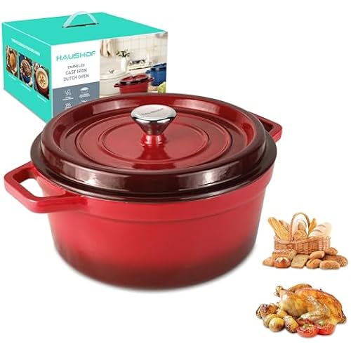 HAUSHOF 5.3QT Enameled Cast Iron Dutch Oven with Lid, Non-Stick Pot
