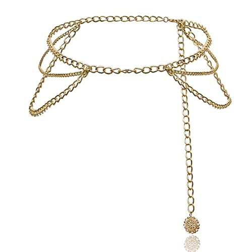 DAJIAWomen Fashion Belt Hip High Waist Retro Sexy Metal Chain Chunky Fringes Simple Personality Aluminum Waist Chain-6 Gold,100Cm