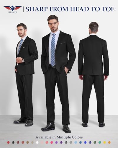 Hihawk Men's 2 Piece Suit with Tie, One Button Slim Fit Solid Jacket & Pants Set, Suits for Men Party Wedding Prom & Business2