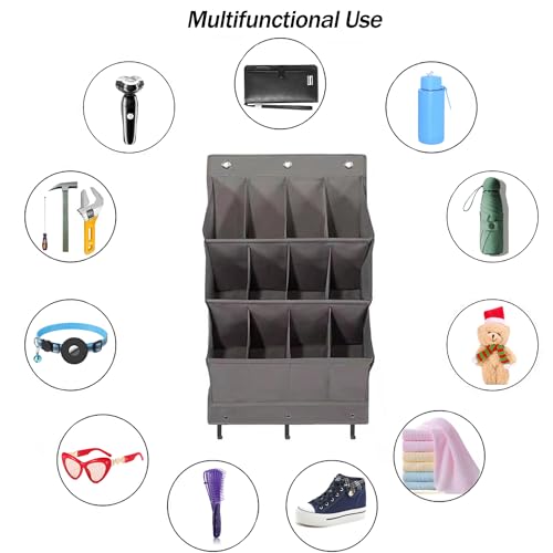 Over the Door Shoe Organizer,12 pockets Shoe Hanging Storage for Men Women Kids Shoe Rack, save space Large Pockets Hanging Storage Bag for bathroom,children's room,Black (Grey, L) by NELLHOMY - Image 4