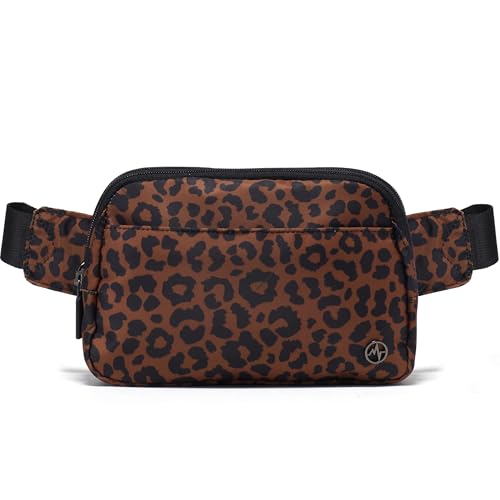 Image of Pander Everywhere Belt Bag for Women, 5 Zipper Pockets Nylon Crossbody Fanny Pack Purse (Midnight Leopard)