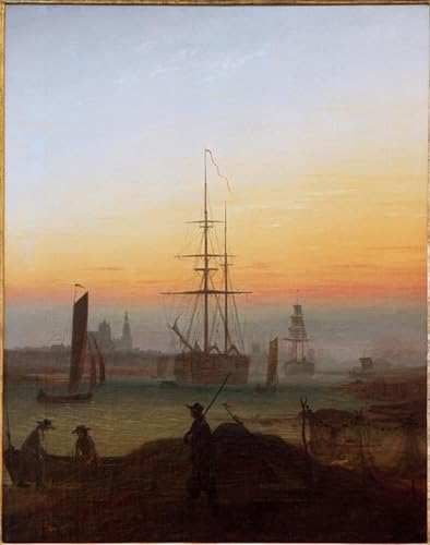 Tableaux toile Port de Greifswald par Caspar David Friedrich pour déco murale 60x90cm