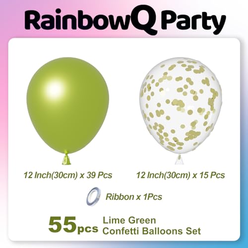 Image of RainbowQ Metallic Lime Green Balloons: 55Pcs 12 inch Chrome Light Green Confetti Latex Balloon for Birthday Anniversary Wedding Dinosaur Decoration