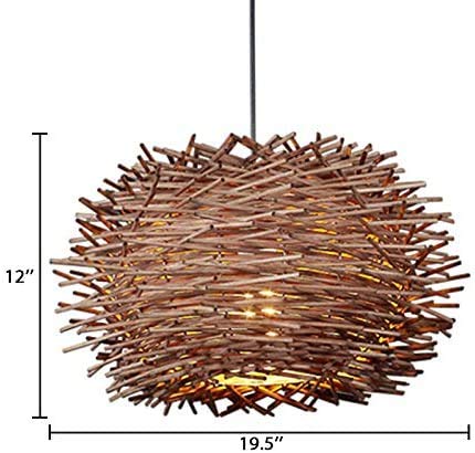 Miyori Indi Nest Design Pendant Lighting Indoor Lighting Fixture Rattan Decorative Pendant Lamp In Brown Ceiling Hanging Light With Adjustable Cord For Dining Room Restaurant - 19.5" (50 Cm) #TOP1