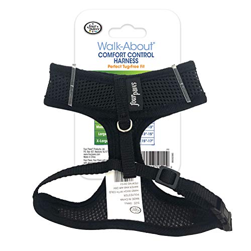 Image of Four Paws Walk-About Comfort Control No-Pull Harness for Dogs, Adjustable Soft Padded Breathable Air Mesh Dog Vest for Walking, Black, Small