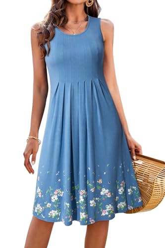 Image of KILIG Women Soft Casual Beach Sundress Floral Pleated Vintage Tank Dress 2026