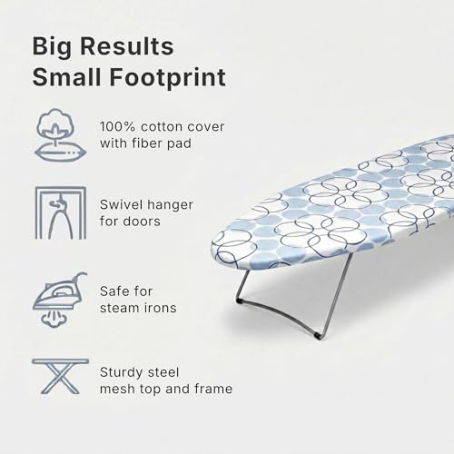 Household Essentials 122101 Small Tabletop Ironing Board with Folding Legs - Magic Rings Cover and Pad,Blue Rings by Household Essentials - Image 6