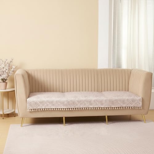 Image of HOMEMONDE 3 Seater Quilted Velvet Printed Sofa Cover with Tassels |Soft, Durable & Premium Fabric with Tassels | Sofa Cover Mats for Living Room, Bedroom & Office (76 X 178 CM, Tribal Lattice)