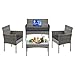 SONGMICS Gartenmöbel-Set, 4-teilig, Balkonmöbel aus PE-Polyrattan, Tisch, 2 Stühle, 2-Sitzer-Bank, Lounge-Möbel Outdoor, Terrassenmöbel, für Terrasse, Balkon, grau GGF004TZ01