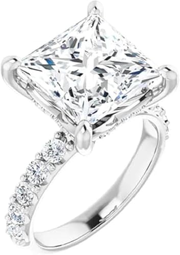 3CT-7CT Princess Cut Colorless Moissanite Engagement Ring, Wedding/Bridal Ring Set, Solitaire Halo Style, 10K Solid White Gold Vintage Rings Gift for Her3