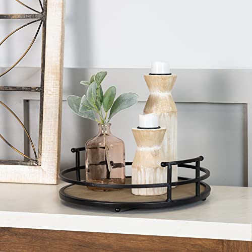 Stratton Home Decor Metal And Wood Tray - Farmhouse Round Tabletop Tray For Table Decoration - Rustic Ornament For Coffee Tables, Credenza, Countertop - Black Handles, Matt Surface - Housewarming Gift #TOP6