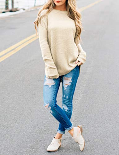 Merokeety Women's Long Sleeve Oversized Crew Neck Solid Color Knit Pullover Sweater Tops #TOP7