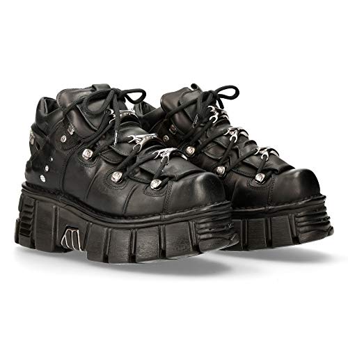 New Rock Botas Unisex de Piel Genuina Color Negro con Cordones M-106-C66