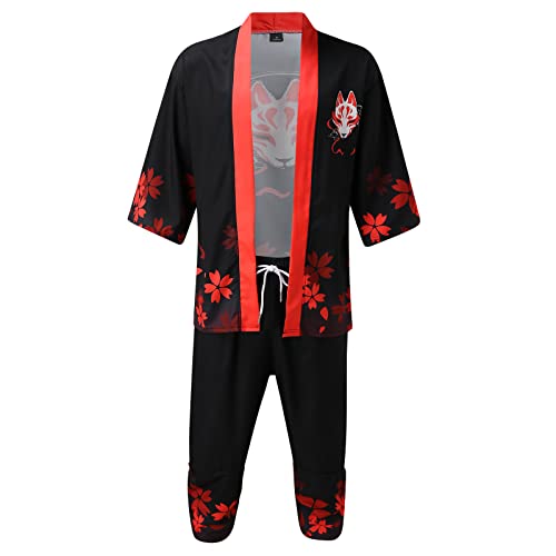 Terno listrado jaqueta masculina lazer relaxado antigo impressão digital quimono casco cardigã camis