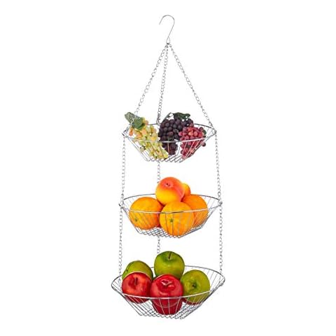 Relaxdays Hängekorb 3 Etagen, hängende Obstkörbe, 3er Etagere für die Decke, Obst, platzsparend in Küche Cover