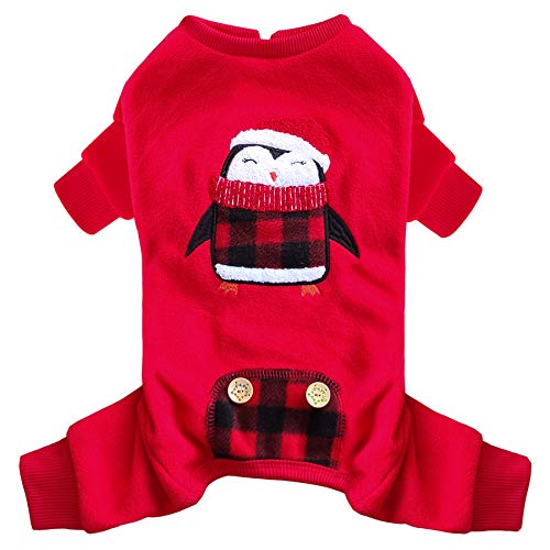 KYEESE Christmas Dog Pajamas Penguin for Small Dogs Red Buffalo Check Dog Jammies Holiday Pet Pjs