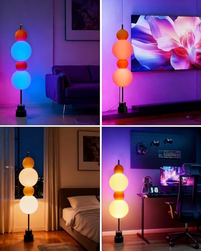 Image of Lightdot RGB& 3000K Floor Lamp with Touch Control, Dimmable Colors Temperature, Globe Modern Floor Lamp with Smart Bulb Included, Yellow Standing Lamps for Living Room /Sofa Beside /Corner Decor