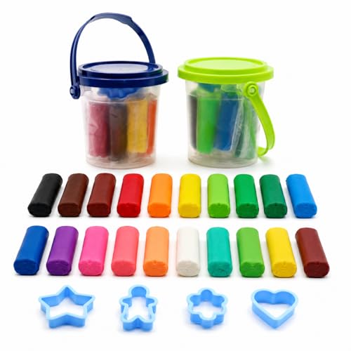 Image of Chanak Creative Dough Bucket Pack of 2, Clay Dough with 20 Colorful Clay & Sculpting Figures, Non-Toxic Clay Dough, Inventive Clay Kit for Kids Above 3 Years