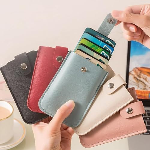 Generic Pull-Out Card Organizer,card organizer wallet,Credit card wallet,stackable pull-out card holder,Buckle leather storage bag4PCS, Pink, black, red, light blue2