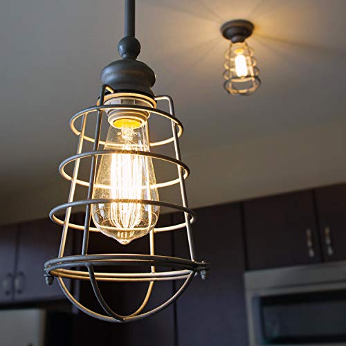 Image of Design House 519694 Ajax Industrial Modern 1-Light Indoor Semi-Flush Ceiling Light with Metal Wire Cage for Hallway Foyer Closet, Coffee Bronze