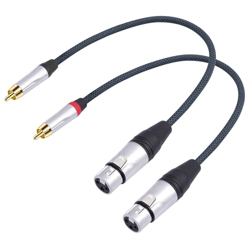 HUALEU 1FT RCA Male to 3Pin XLR Female Audio Cable,Balance XLR Female to RCA Unbalanced Mixer Amplifier Audio Cable,24K Gold-Plated Plug/Heavy-Duty zinc Alloy Shell/Braided Shielded Cable-2 Pack