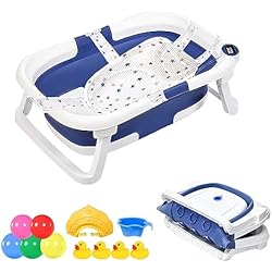 Tina Para Bebé Con Accesorios HyAdierTech Bañera Plegable Bebé,Bañera de Bebé Plegable con Sensor de Temperatura,Tina para Bebe, Bañera de Ducha Portátil Antideslizante con Cojín,adecuada para bebés de 0 a 36 meses (blue)