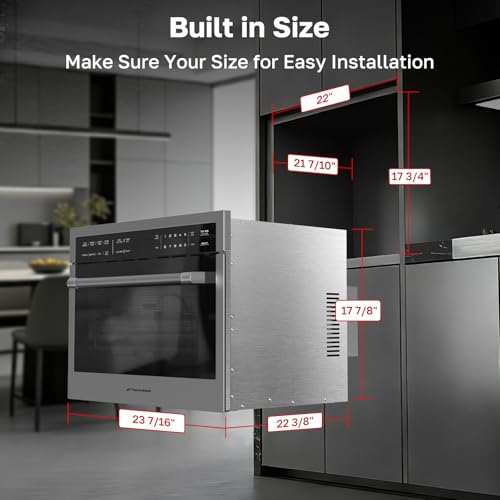 Image of 24 Inch Built-in Microwave and Convection Oven Combination, ThermoMate 1.6 Cu. Ft. Wall Oven Microwave Combos, 1000 Watt Power, Sensor Cook, Touch Control LCD Display, Stainless Steel Finish