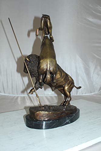 Estatua de bronce búfalo y caballo estilo Remington 20" H x 14" L x 6" W miniatura 7