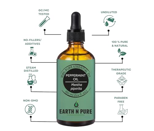 Image of Earth N Pure Peppermint Essential Oil - Steam Distilled for Cooling Comfort, Focus & Refreshed Scalp - Pure & Undiluted | 50ml