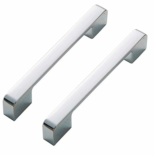 Fbshop(TM) Lot de 2 poignées carrées pour meuble de cuisine, porte, tiroir, chrome poli, Hole Distance:128mm Cover