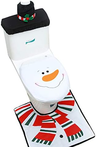 Adorox Christmas Snowman Toilet Seat Cover Set Rug Red Christmas Decorations Bathroom (3 Piece Set)