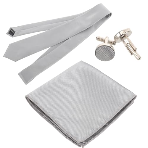 Set de corbata para hombre con gemelos y pañuelo gris miniatura 1