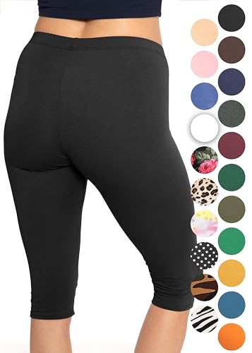 Image of STRETCH IS COMFORT Cotton Capri Leggings, Knee Length Pants, Plus Size | Soft pull-on comfort, lightweight summer feel, ankle option, casual layering, cotton leggings, black capris, under dresses